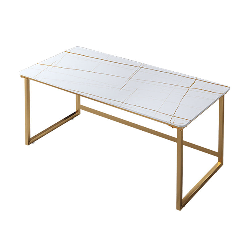 Glam Rectangular Writing Desk Home Stone Office Desk with Metal Legs 70.9"L x 35.4"W x 29.5"H White-Gold Clearhalo 'furn' 'furn_office_desk' 'Furniture' 'Office Desks' 'Office Furniture' 'office_desk' 6428583