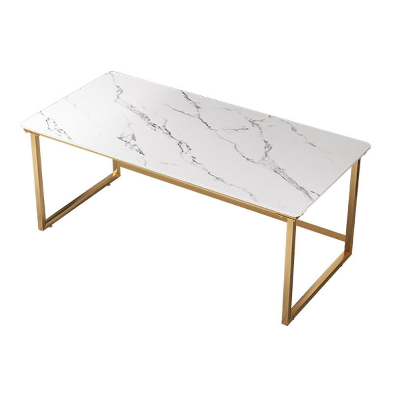 Glam Rectangular Writing Desk Home Stone Office Desk with Metal Legs 70.9"L x 35.4"W x 29.5"H White-Gray Clearhalo 'furn' 'furn_office_desk' 'Furniture' 'Office Desks' 'Office Furniture' 'office_desk' 6428586