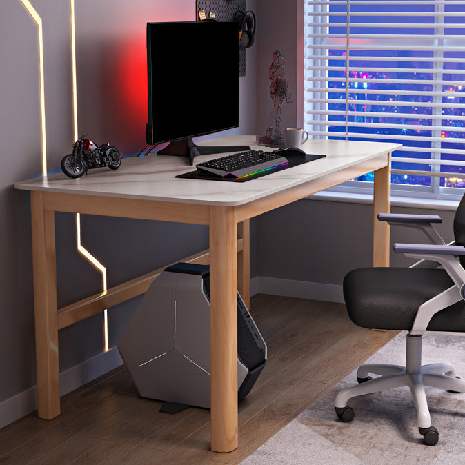 Modern Stone Computer Desk 29.53 "Tall Curved Gaming Desk met houten benen