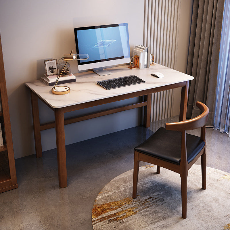 Modern 29.53-inch brede schrijfbureau Stone 1-plank kantoorbureau met houten benen