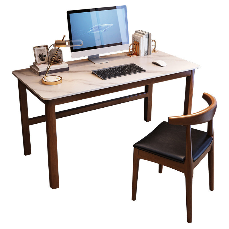 Modern 29.53-inch brede schrijfbureau Stone 1-plank kantoorbureau met houten benen