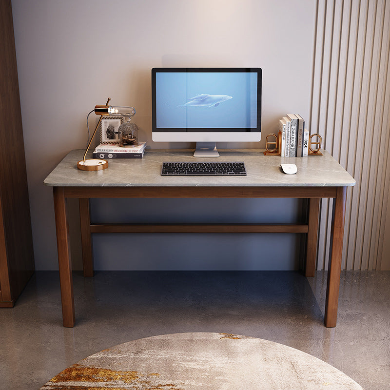 Modern 29.53-inch brede schrijfbureau Stone 1-plank kantoorbureau met houten benen