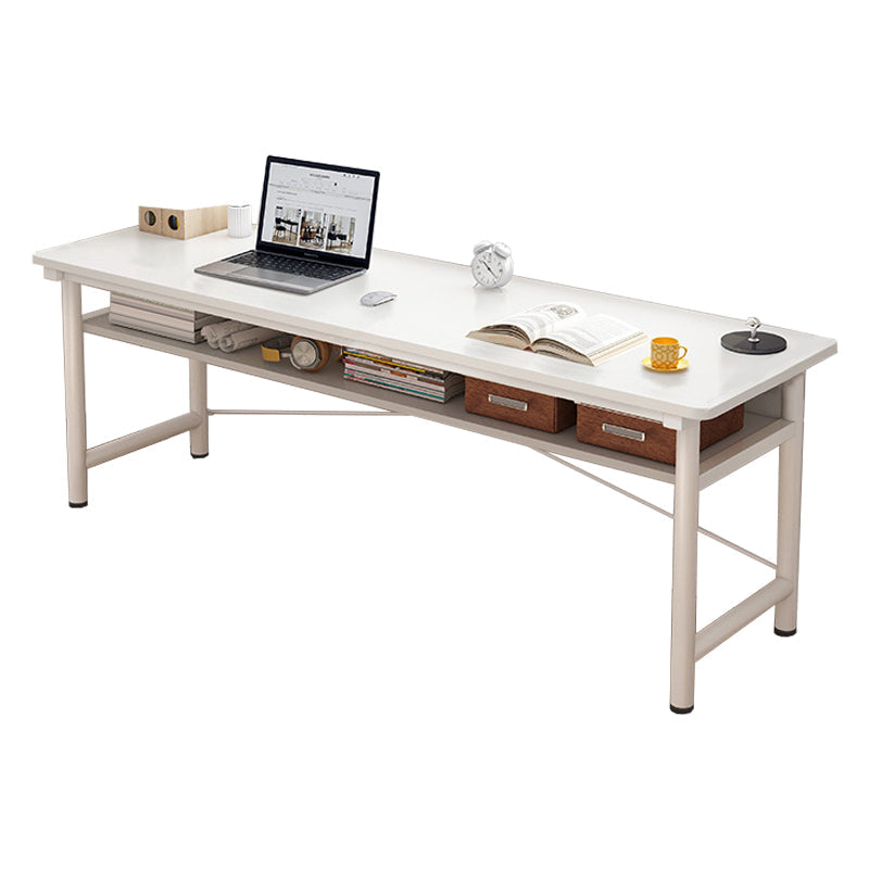 Modern Wooden Office Desk Rectangular Writing Desk with Shelf 55.1"L x 15.7"W x 29.1"H White Shelves Clearhalo 'furn' 'furn_office_desk' 'Furniture' 'Office Desks' 'Office Furniture' 'office_desk' 6428716