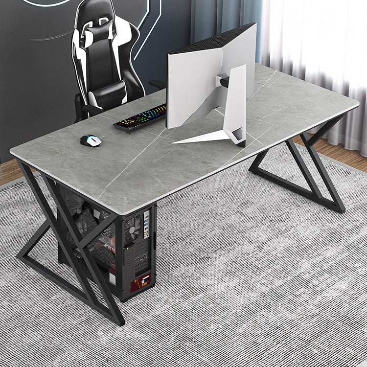 Modern Rectangular Stone Writing Desk Home Office Desk with Metal Legs 55.1"L x 31.5"W x 29.5"H Grey Clearhalo 'furn' 'furn_office_desk' 'Furniture' 'Office Desks' 'Office Furniture' 'office_desk' 6428748