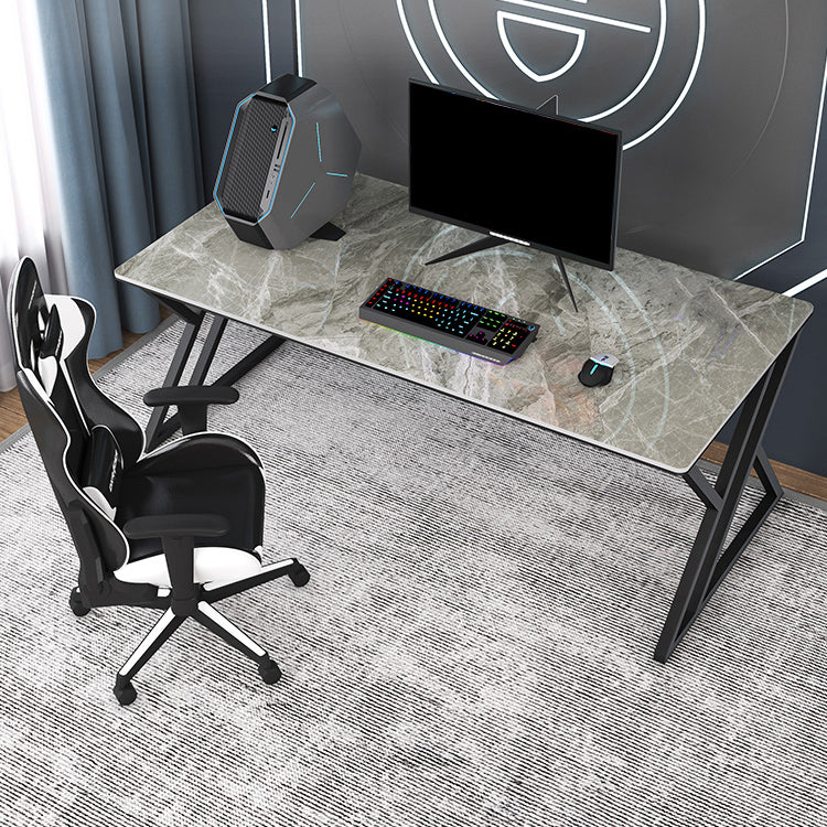 Modern Rectangular Stone Writing Desk Home Office Desk with Metal Legs 63"L x 31.5"W x 29.5"H Gray-White Clearhalo 'furn' 'furn_office_desk' 'Furniture' 'Office Desks' 'Office Furniture' 'office_desk' 6428751