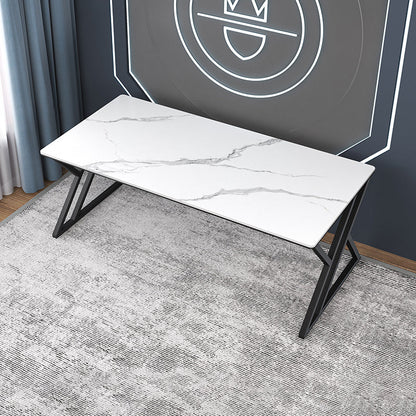 Modern Rectangular Stone Writing Desk Home Office Desk with Metal Legs White Clearhalo 'furn' 'furn_office_desk' 'Furniture' 'Office Desks' 'Office Furniture' 'office_desk' 6428752