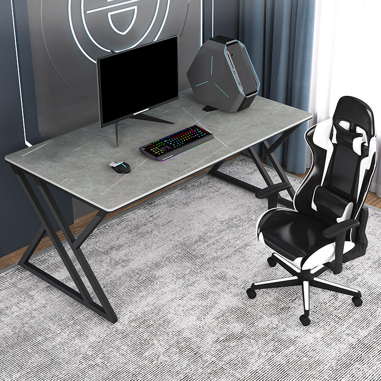 Modern Rectangular Stone Writing Desk Home Office Desk with Metal Legs 63"L x 31.5"W x 29.5"H Grey Clearhalo 'furn' 'furn_office_desk' 'Furniture' 'Office Desks' 'Office Furniture' 'office_desk' 6428753