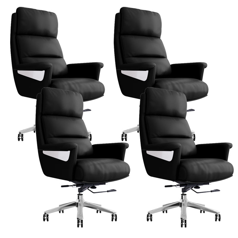 29"W Contemporary Managers Chair High Back Leather Executive Chair Black Genuine Leather 4 Piece Set Clearhalo 'furn' 'furn_office_chair' 'Furniture' 'Office Chairs' 'Office Furniture' 'office_chair' 6430993