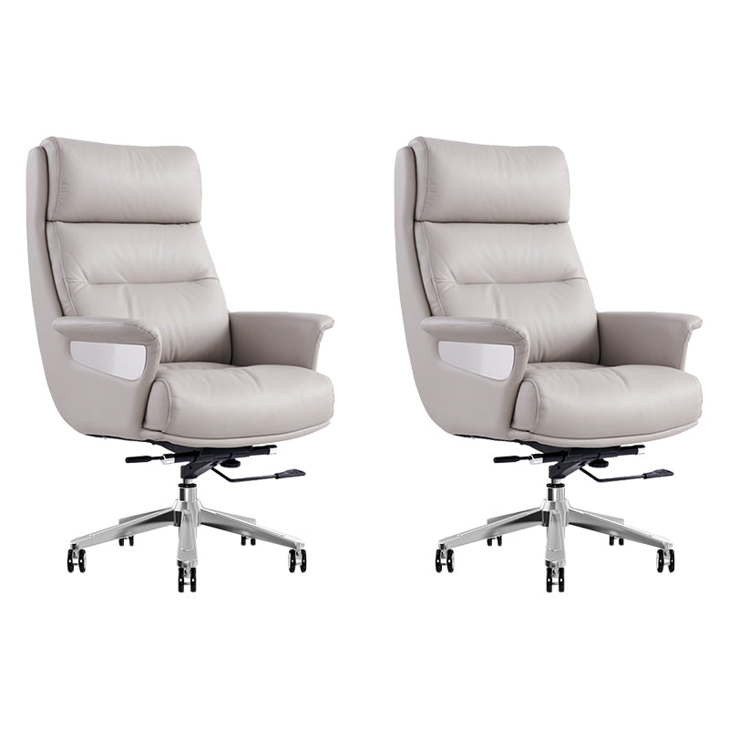 29"W Contemporary Managers Chair High Back Leather Executive Chair Light Gray Genuine Leather 2 Piece Set Clearhalo 'furn' 'furn_office_chair' 'Furniture' 'Office Chairs' 'Office Furniture' 'office_chair' 6431000