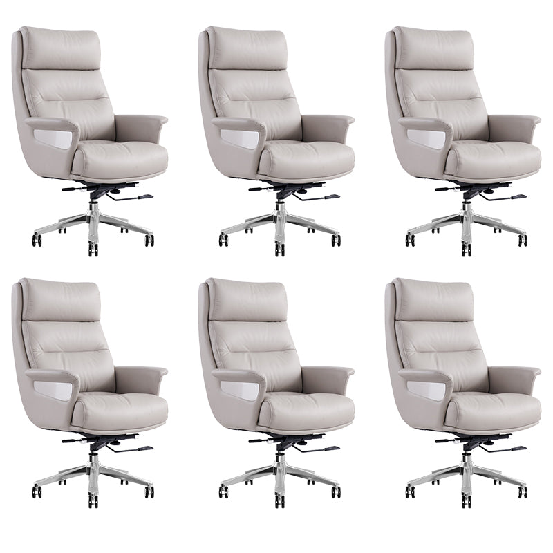 29"W Contemporary Managers Chair High Back Leather Executive Chair Light Gray Genuine Leather 6 Piece Set Clearhalo 'furn' 'furn_office_chair' 'Furniture' 'Office Chairs' 'Office Furniture' 'office_chair' 6431002