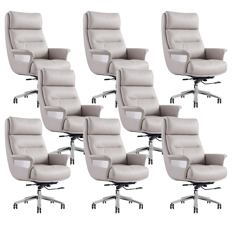 29"W Contemporary Managers Chair High Back Leather Executive Chair Light Gray Genuine Leather 8 Piece Set Clearhalo 'furn' 'furn_office_chair' 'Furniture' 'Office Chairs' 'Office Furniture' 'office_chair' 6431003