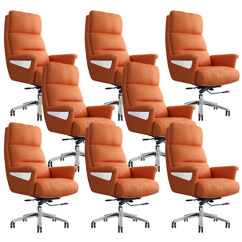 29"W Contemporary Managers Chair High Back Leather Executive Chair Orange Red Genuine Leather 8 Piece Set Clearhalo 'furn' 'furn_office_chair' 'Furniture' 'Office Chairs' 'Office Furniture' 'office_chair' 6431013