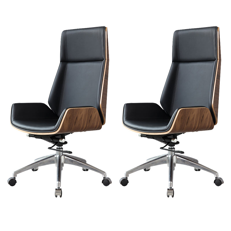 Contemporary Slide Swivel Chair Executive High Back Managers Chair Black Faux Leather 2 Piece Set Clearhalo 'furn' 'furn_office_chair' 'Furniture' 'Office Chairs' 'Office Furniture' 'office_chair' 6431081