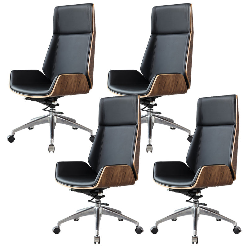 Contemporary Slide Swivel Chair Executive High Back Managers Chair Black Faux Leather 4 Piece Set Clearhalo 'furn' 'furn_office_chair' 'Furniture' 'Office Chairs' 'Office Furniture' 'office_chair' 6431084