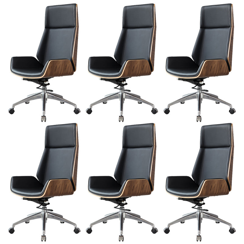 Contemporary Slide Swivel Chair Executive High Back Managers Chair Black Faux Leather 6 Piece Set Clearhalo 'furn' 'furn_office_chair' 'Furniture' 'Office Chairs' 'Office Furniture' 'office_chair' 6431086