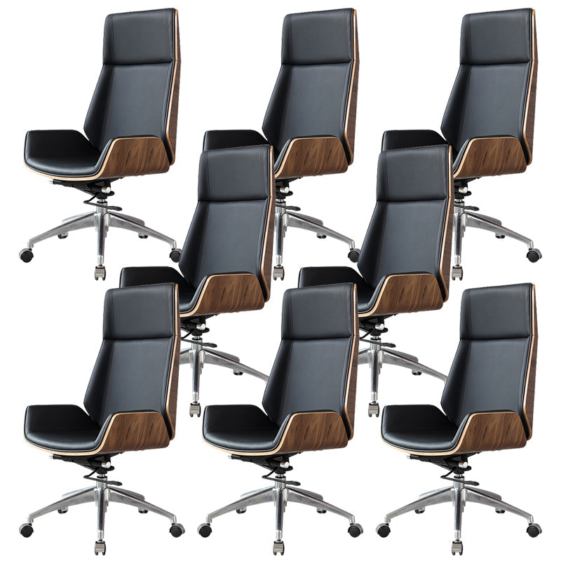 Contemporary Slide Swivel Chair Executive High Back Managers Chair Black Faux Leather 8 Piece Set Clearhalo 'furn' 'furn_office_chair' 'Furniture' 'Office Chairs' 'Office Furniture' 'office_chair' 6431087