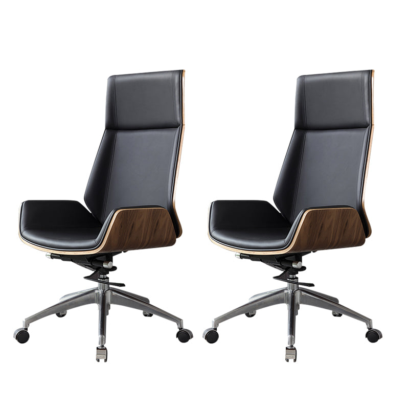 Contemporary Slide Swivel Chair Executive High Back Managers Chair Black Genuine Leather 2 Piece Set Clearhalo 'furn' 'furn_office_chair' 'Furniture' 'Office Chairs' 'Office Furniture' 'office_chair' 6431089