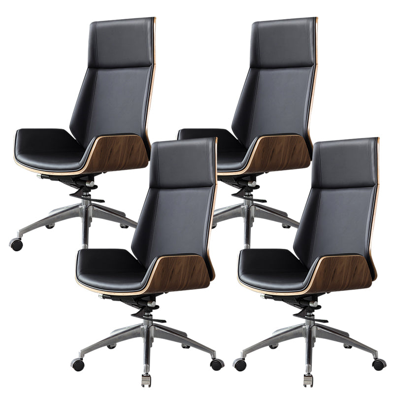 Contemporary Slide Swivel Chair Executive High Back Managers Chair Black Genuine Leather 4 Piece Set Clearhalo 'furn' 'furn_office_chair' 'Furniture' 'Office Chairs' 'Office Furniture' 'office_chair' 6431090