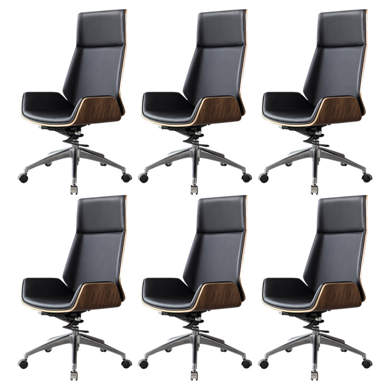 Contemporary Slide Swivel Chair Executive High Back Managers Chair Black Genuine Leather 6 Piece Set Clearhalo 'furn' 'furn_office_chair' 'Furniture' 'Office Chairs' 'Office Furniture' 'office_chair' 6431091