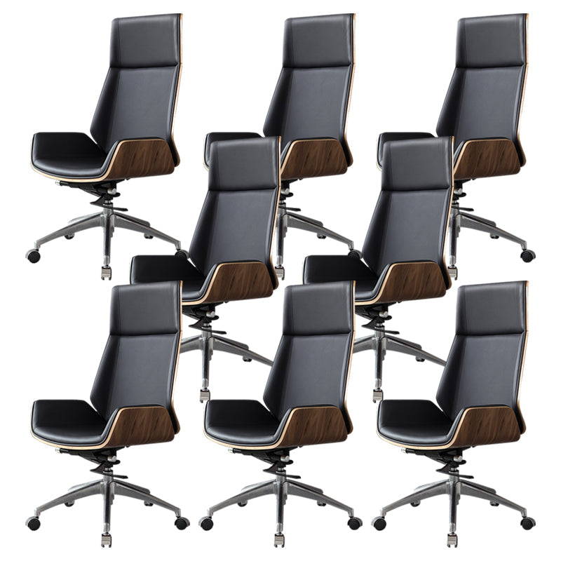 Contemporary Slide Swivel Chair Executive High Back Managers Chair Black Genuine Leather 8 Piece Set Clearhalo 'furn' 'furn_office_chair' 'Furniture' 'Office Chairs' 'Office Furniture' 'office_chair' 6431092