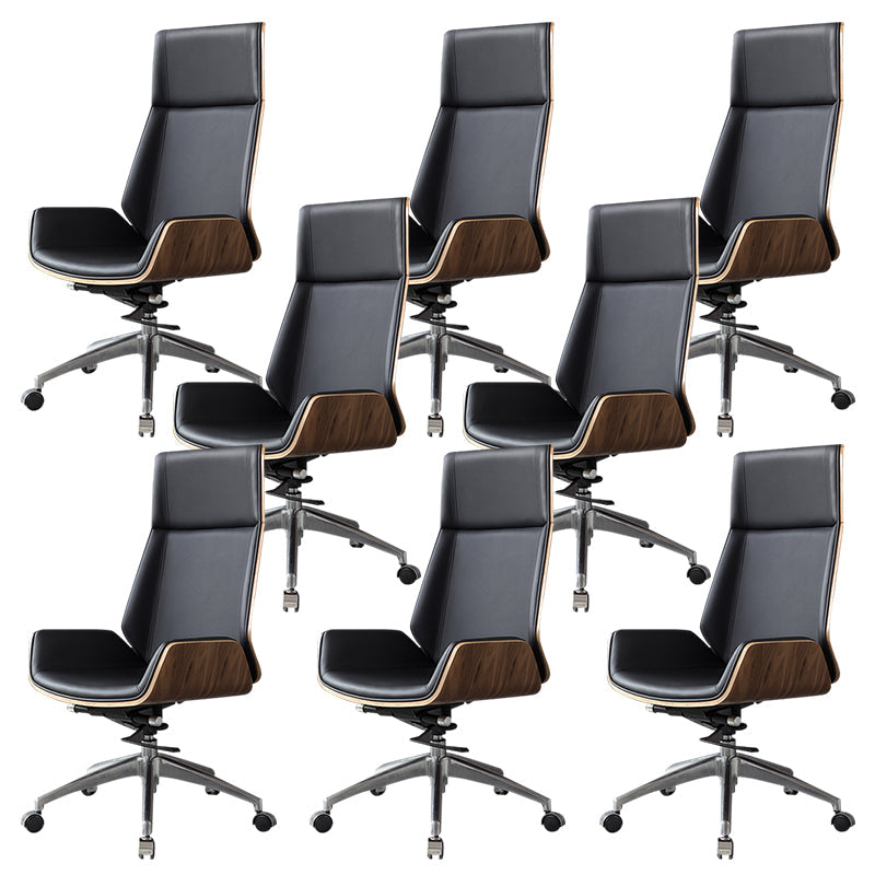 Contemporary Slide Swivel Chair Executive High Back Managers Chair Black Microfiber Leather 8 Piece Set Clearhalo 'furn' 'furn_office_chair' 'Furniture' 'Office Chairs' 'Office Furniture' 'office_chair' 6431096