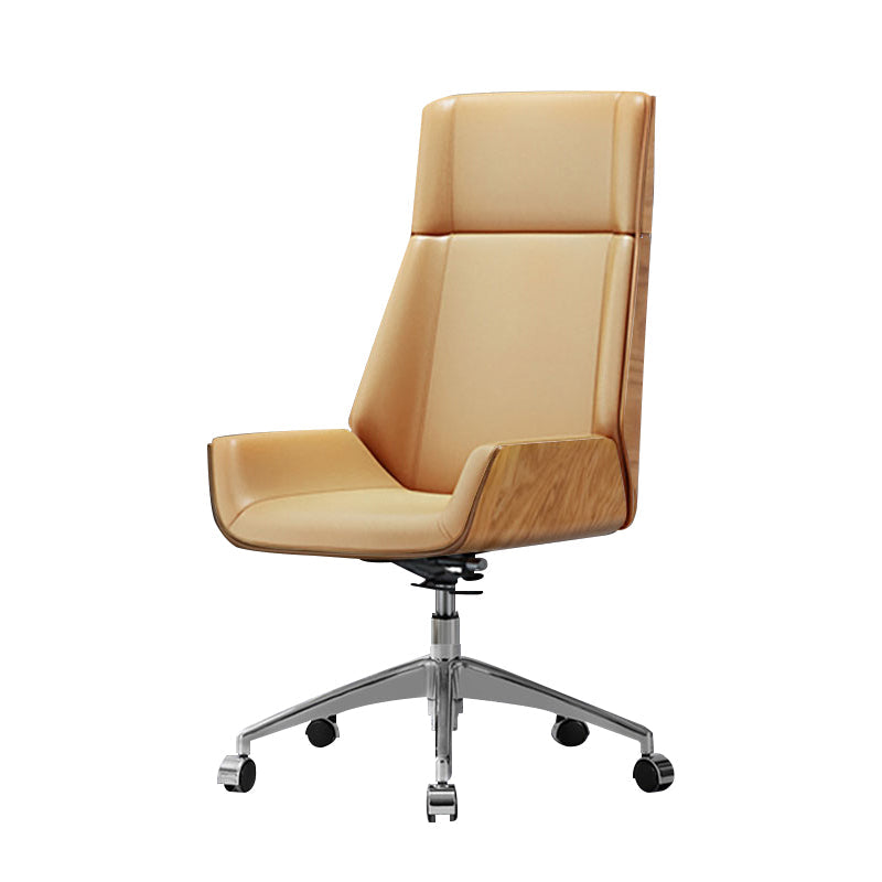 Contemporary Slide Swivel Chair Executive High Back Managers Chair Brown Faux Leather 1 Piece Clearhalo 'furn' 'furn_office_chair' 'Furniture' 'Office Chairs' 'Office Furniture' 'office_chair' 6431097