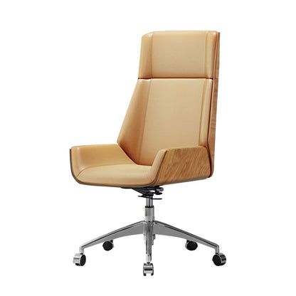 Contemporary Slide Swivel Chair Executive High Back Managers Chair Brown Faux Leather 1 Piece Clearhalo 'furn' 'furn_office_chair' 'Furniture' 'Office Chairs' 'Office Furniture' 'office_chair' 6431097