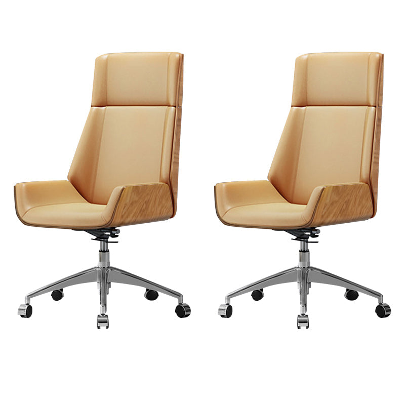 Contemporary Slide Swivel Chair Executive High Back Managers Chair Brown Faux Leather 2 Piece Set Clearhalo 'furn' 'furn_office_chair' 'Furniture' 'Office Chairs' 'Office Furniture' 'office_chair' 6431098