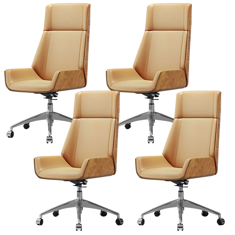 Contemporary Slide Swivel Chair Executive High Back Managers Chair Brown Faux Leather 4 Piece Set Clearhalo 'furn' 'furn_office_chair' 'Furniture' 'Office Chairs' 'Office Furniture' 'office_chair' 6431099