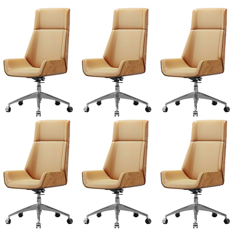 Contemporary Slide Swivel Chair Executive High Back Managers Chair Brown Faux Leather 6 Piece Set Clearhalo 'furn' 'furn_office_chair' 'Furniture' 'Office Chairs' 'Office Furniture' 'office_chair' 6431100