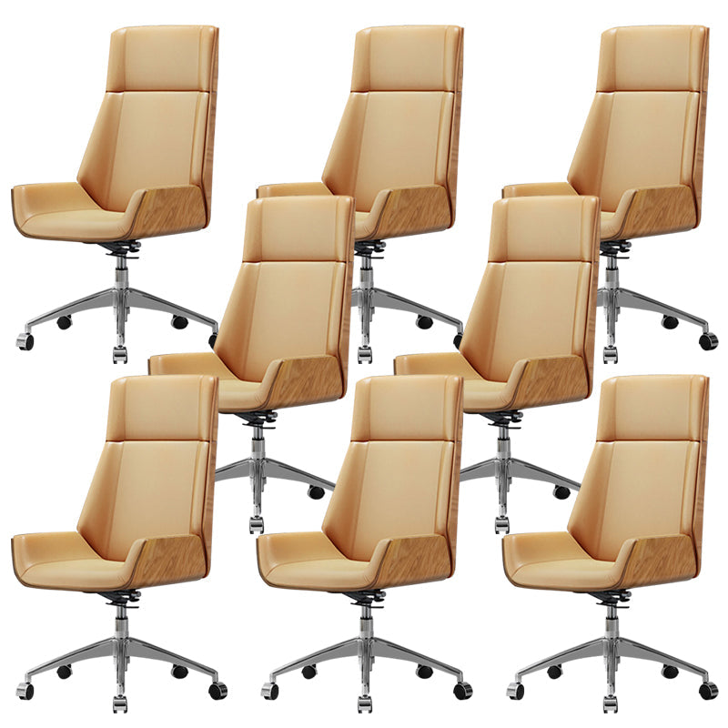 Contemporary Slide Swivel Chair Executive High Back Managers Chair Brown Faux Leather 8 Piece Set Clearhalo 'furn' 'furn_office_chair' 'Furniture' 'Office Chairs' 'Office Furniture' 'office_chair' 6431101