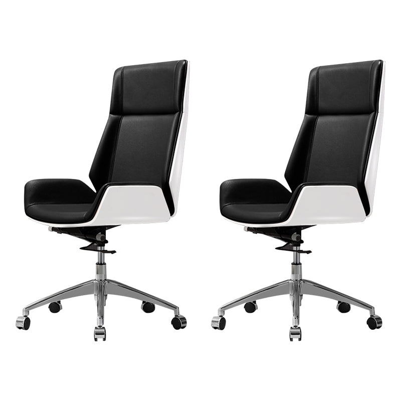 Contemporary Slide Swivel Chair Executive High Back Managers Chair Black White Faux Leather 2 Piece Set Clearhalo 'furn' 'furn_office_chair' 'Furniture' 'Office Chairs' 'Office Furniture' 'office_chair' 6431103