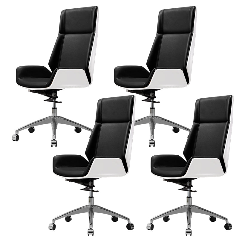 Contemporary Slide Swivel Chair Executive High Back Managers Chair Black White Faux Leather 4 Piece Set Clearhalo 'furn' 'furn_office_chair' 'Furniture' 'Office Chairs' 'Office Furniture' 'office_chair' 6431104