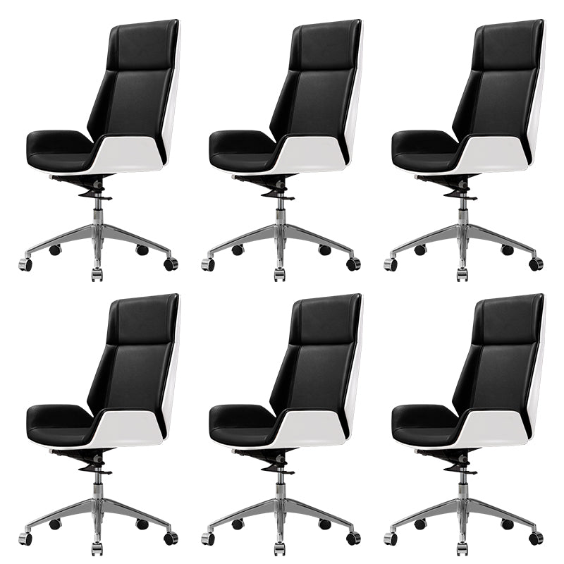 Contemporary Slide Swivel Chair Executive High Back Managers Chair Black White Faux Leather 6 Piece Set Clearhalo 'furn' 'furn_office_chair' 'Furniture' 'Office Chairs' 'Office Furniture' 'office_chair' 6431105