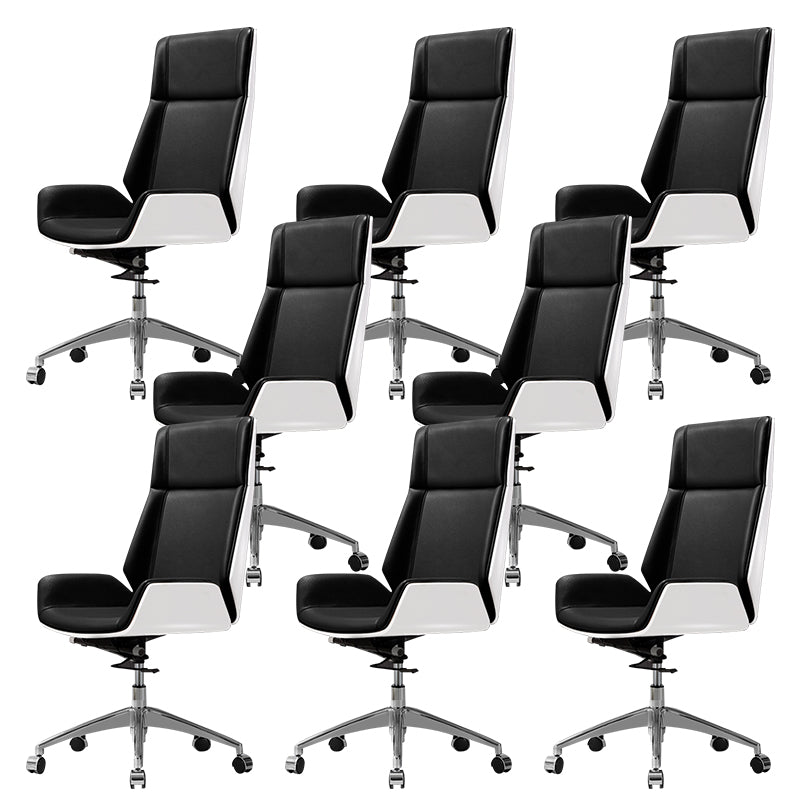 Contemporary Slide Swivel Chair Executive High Back Managers Chair Black White Faux Leather 8 Piece Set Clearhalo 'furn' 'furn_office_chair' 'Furniture' 'Office Chairs' 'Office Furniture' 'office_chair' 6431106