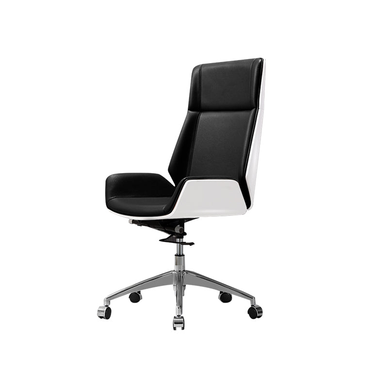 Contemporary Slide Swivel Chair Executive High Back Managers Chair Black White Genuine Leather 1 Piece Clearhalo 'furn' 'furn_office_chair' 'Furniture' 'Office Chairs' 'Office Furniture' 'office_chair' 6431107