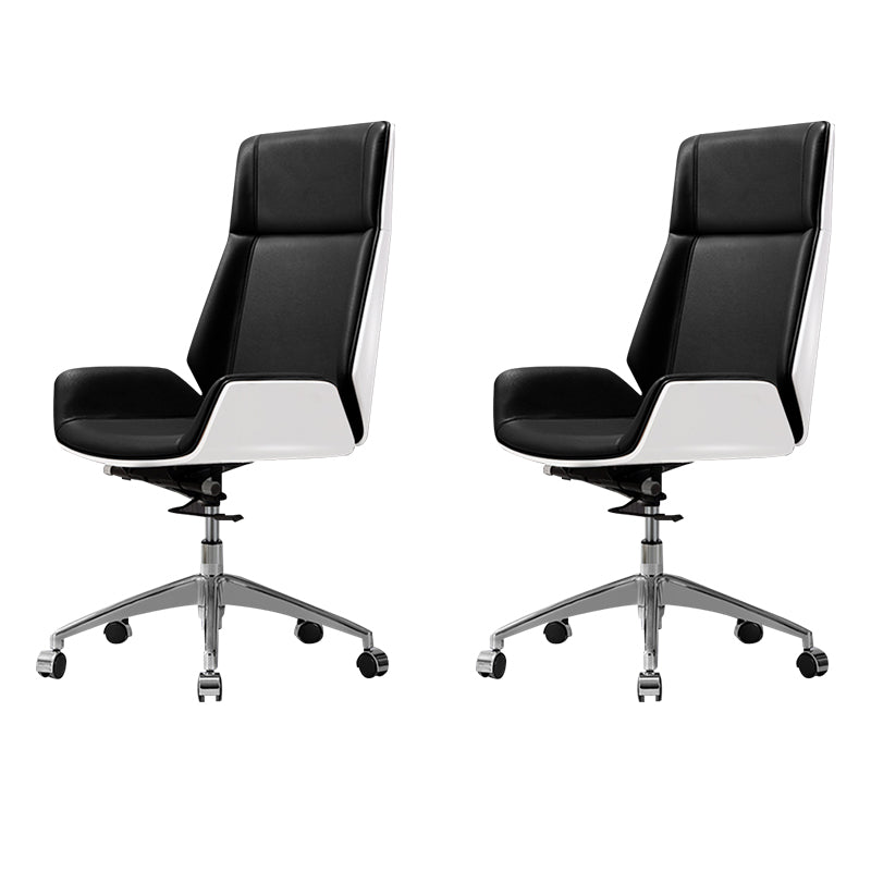 Contemporary Slide Swivel Chair Executive High Back Managers Chair Black White Genuine Leather 2 Piece Set Clearhalo 'furn' 'furn_office_chair' 'Furniture' 'Office Chairs' 'Office Furniture' 'office_chair' 6431108