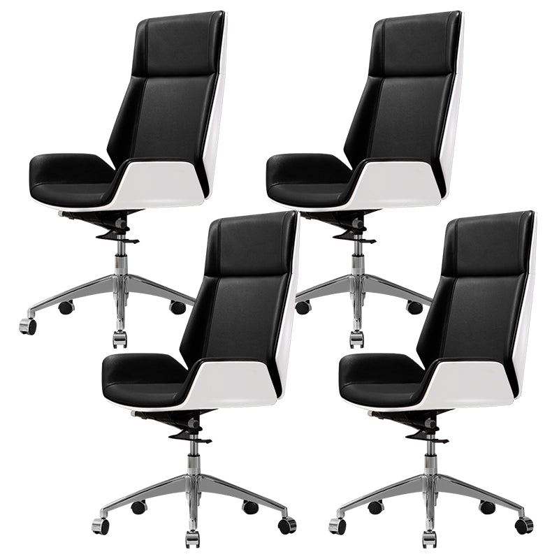 Contemporary Slide Swivel Chair Executive High Back Managers Chair Black White Genuine Leather 4 Piece Set Clearhalo 'furn' 'furn_office_chair' 'Furniture' 'Office Chairs' 'Office Furniture' 'office_chair' 6431109