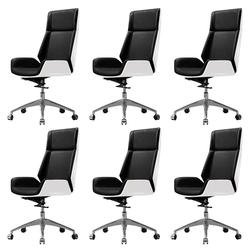 Contemporary Slide Swivel Chair Executive High Back Managers Chair Black White Genuine Leather 6 Piece Set Clearhalo 'furn' 'furn_office_chair' 'Furniture' 'Office Chairs' 'Office Furniture' 'office_chair' 6431110