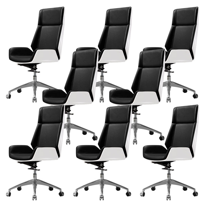 Contemporary Slide Swivel Chair Executive High Back Managers Chair Black White Genuine Leather 8 Piece Set Clearhalo 'furn' 'furn_office_chair' 'Furniture' 'Office Chairs' 'Office Furniture' 'office_chair' 6431111