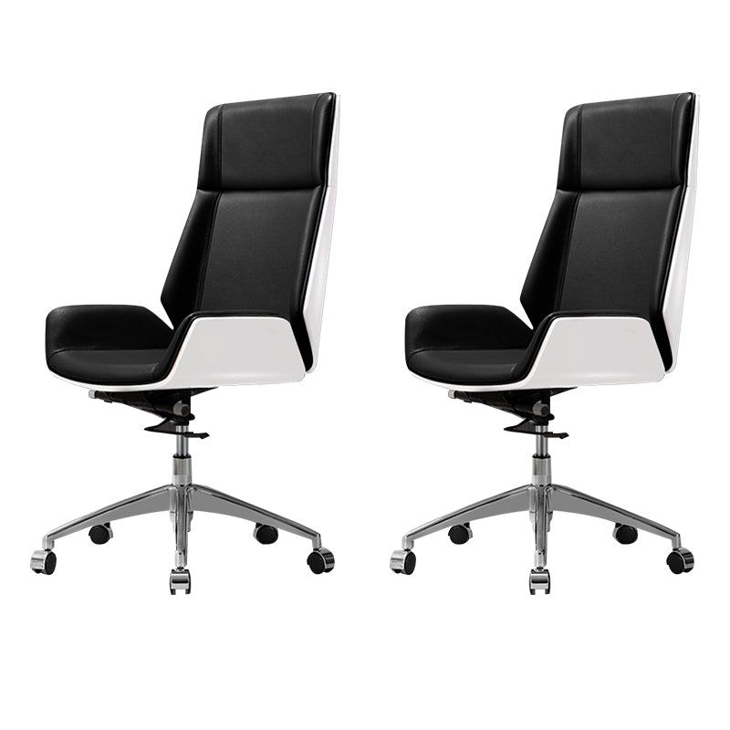 Contemporary Slide Swivel Chair Executive High Back Managers Chair Black White Microfiber Leather 2 Piece Set Clearhalo 'furn' 'furn_office_chair' 'Furniture' 'Office Chairs' 'Office Furniture' 'office_chair' 6431113