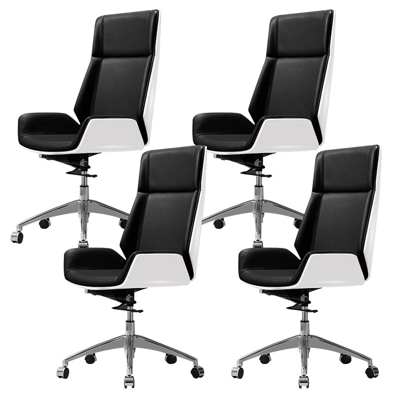 Contemporary Slide Swivel Chair Executive High Back Managers Chair Black White Microfiber Leather 4 Piece Set Clearhalo 'furn' 'furn_office_chair' 'Furniture' 'Office Chairs' 'Office Furniture' 'office_chair' 6431114