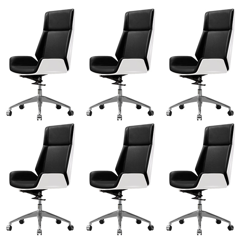Contemporary Slide Swivel Chair Executive High Back Managers Chair Black White Microfiber Leather 6 Piece Set Clearhalo 'furn' 'furn_office_chair' 'Furniture' 'Office Chairs' 'Office Furniture' 'office_chair' 6431115