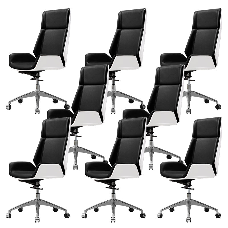 Contemporary Slide Swivel Chair Executive High Back Managers Chair Black White Microfiber Leather 8 Piece Set Clearhalo 'furn' 'furn_office_chair' 'Furniture' 'Office Chairs' 'Office Furniture' 'office_chair' 6431116