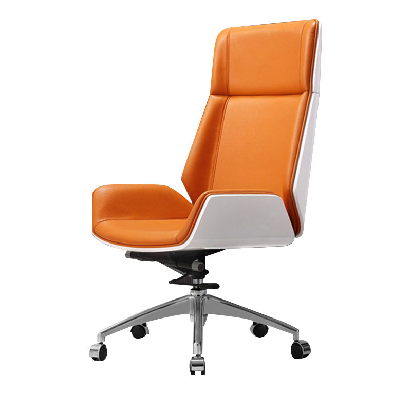 Contemporary Slide Swivel Chair Executive High Back Managers Chair Orange Faux Leather 1 Piece Clearhalo 'furn' 'furn_office_chair' 'Furniture' 'Office Chairs' 'Office Furniture' 'office_chair' 6431117