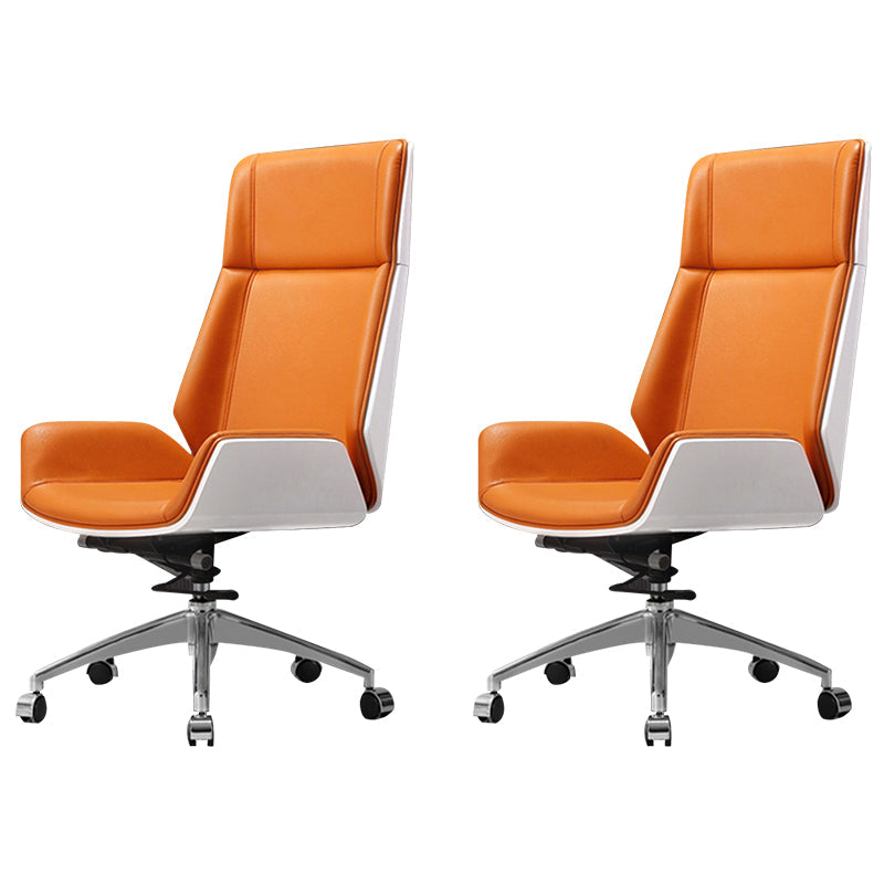 Contemporary Slide Swivel Chair Executive High Back Managers Chair Orange Faux Leather 2 Piece Set Clearhalo 'furn' 'furn_office_chair' 'Furniture' 'Office Chairs' 'Office Furniture' 'office_chair' 6431118