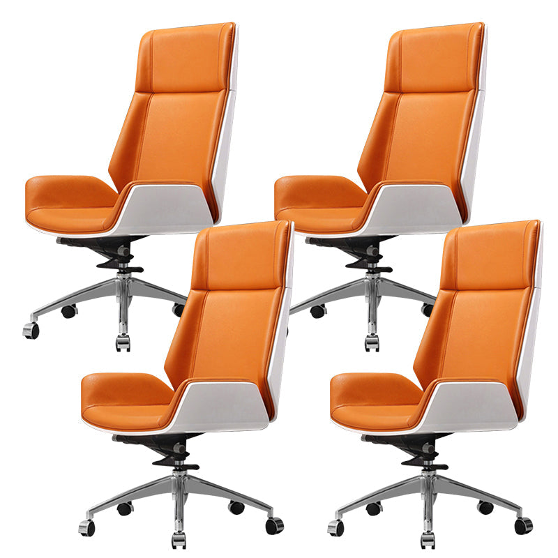 Contemporary Slide Swivel Chair Executive High Back Managers Chair Orange Faux Leather 4 Piece Set Clearhalo 'furn' 'furn_office_chair' 'Furniture' 'Office Chairs' 'Office Furniture' 'office_chair' 6431119