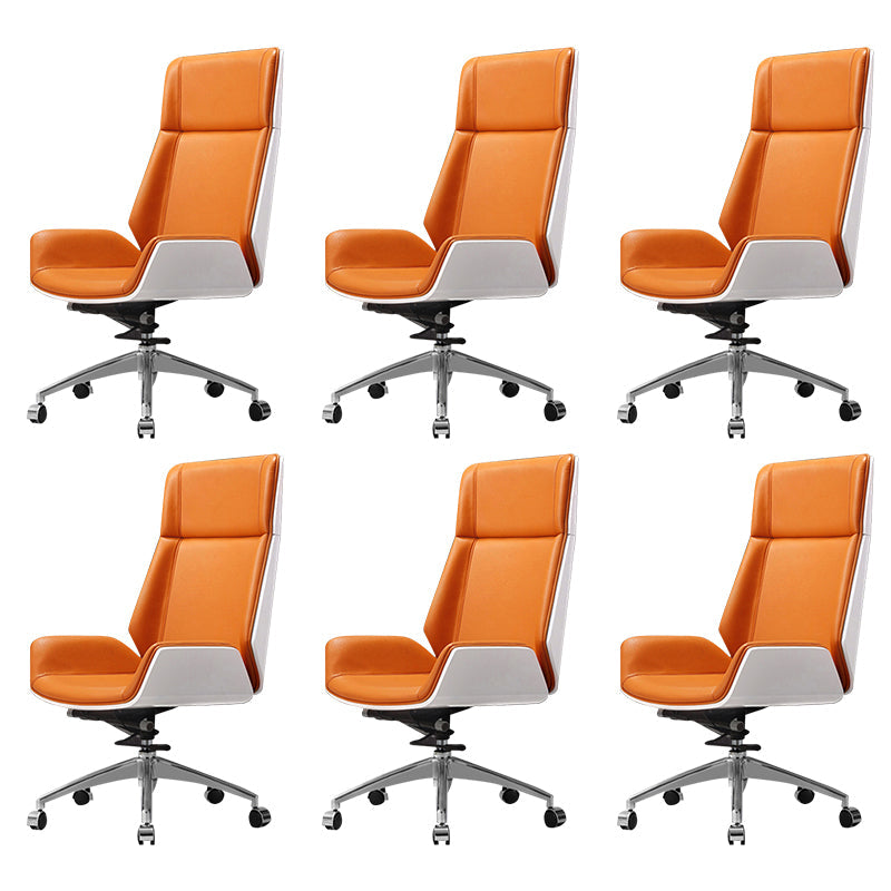 Contemporary Slide Swivel Chair Executive High Back Managers Chair Orange Faux Leather 6 Piece Set Clearhalo 'furn' 'furn_office_chair' 'Furniture' 'Office Chairs' 'Office Furniture' 'office_chair' 6431120