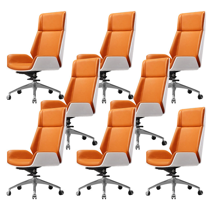 Contemporary Slide Swivel Chair Executive High Back Managers Chair Orange Faux Leather 8 Piece Set Clearhalo 'furn' 'furn_office_chair' 'Furniture' 'Office Chairs' 'Office Furniture' 'office_chair' 6431121