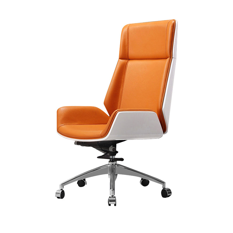Contemporary Slide Swivel Chair Executive High Back Managers Chair Orange Genuine Leather 1 Piece Clearhalo 'furn' 'furn_office_chair' 'Furniture' 'Office Chairs' 'Office Furniture' 'office_chair' 6431122